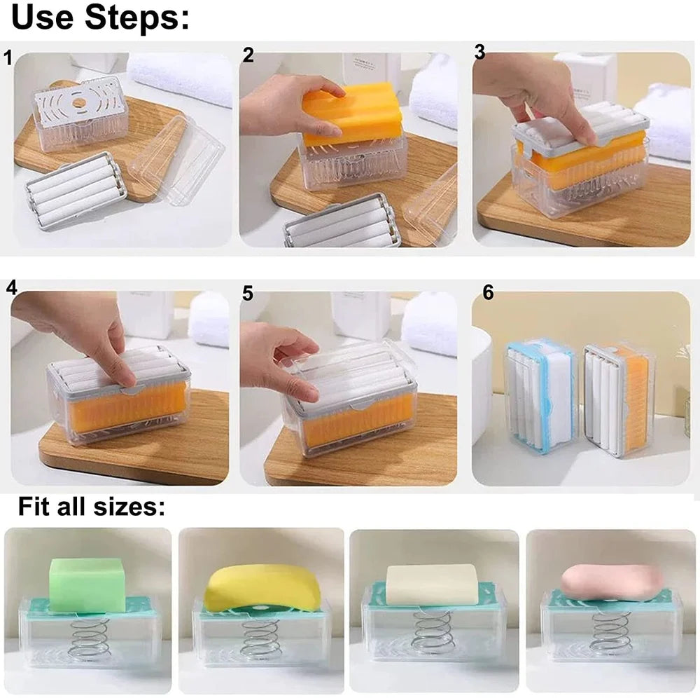 Soap Box Scrubber & Roller - 2-in-1 Laundry Soap Dispenser with Brush, Holds Bar Soap for Washing