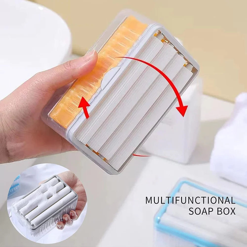 Soap Box Scrubber & Roller - 2-in-1 Laundry Soap Dispenser with Brush, Holds Bar Soap for Washing